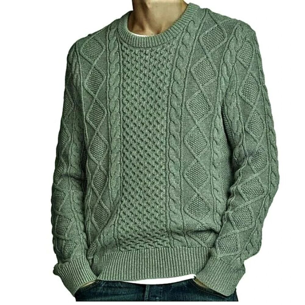 Polo Ralph Lauren Men's The Iconic Cableknit Crew Sweater Green Size M